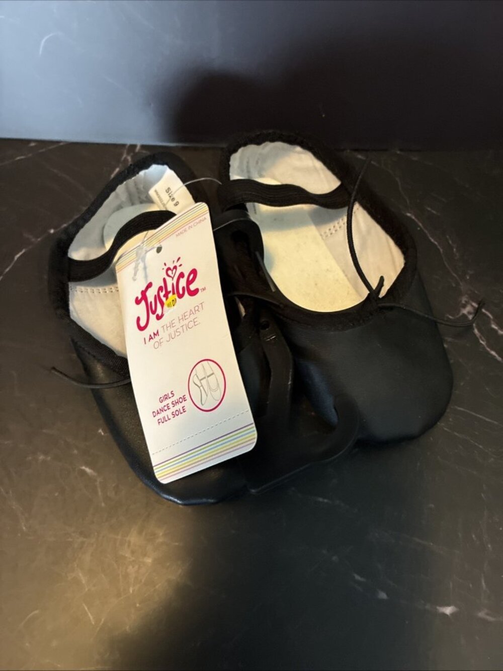 Justice Girls Black Dance Shoes Ballet Jazz Slip On Size 11 New